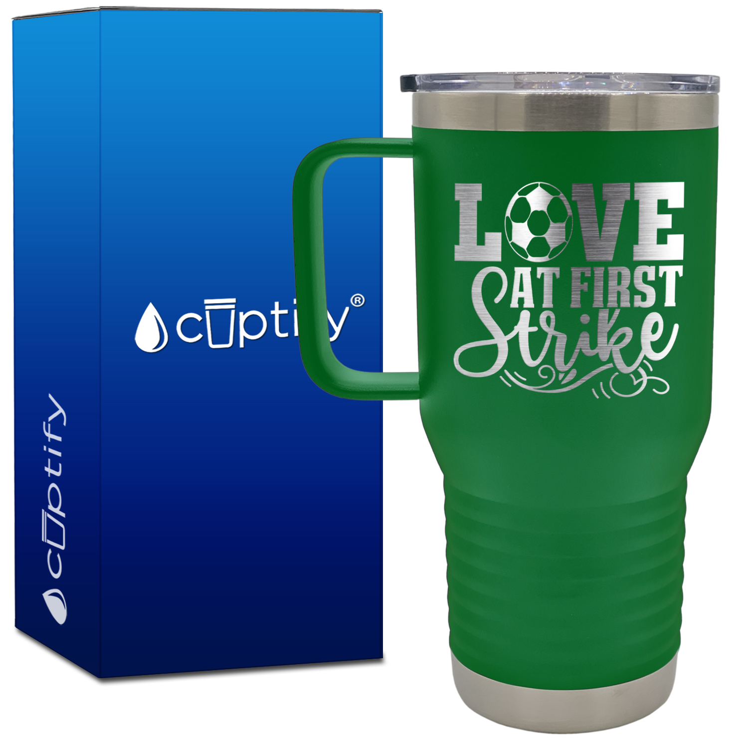 Love at First Strike 20oz Soccer Travel Mug