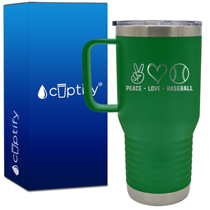 Peace Love Baseball 20oz Baseball Travel Mug