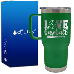 Love Baseball Bat and Ball 20oz Baseball Travel Mug