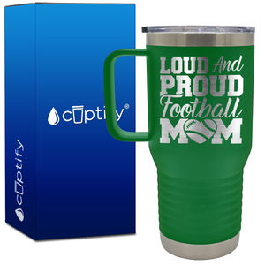 Loud and Proud Football Mom Heart 20oz Football Travel Mug