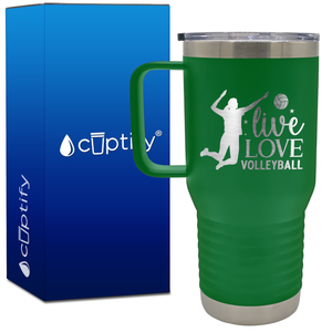 Live Love Volleyball Silhouette 20oz Volleyball Travel Mug