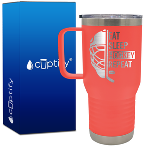 Eat. Sleep. Hockey. Repeat. Helmet 20oz Hockey Travel Mug