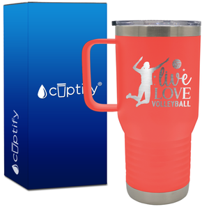 Live Love Volleyball Silhouette 20oz Volleyball Travel Mug