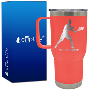 Personalized Male Tennis Player 20oz Tennis Travel Mug