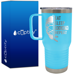 Eat. Sleep. Hockey. Repeat. Helmet 20oz Hockey Travel Mug