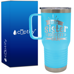 Little Sister Biggest Fan Soccer 20oz Soccer Travel Mug