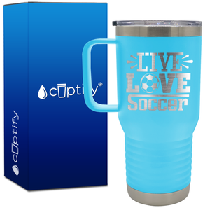 Live Love Soccer 20oz Soccer Travel Mug