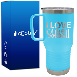 I Love Softball 20oz Softball Travel Mug