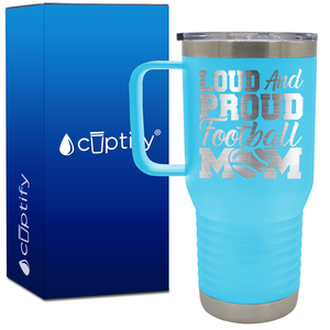 Loud and Proud Football Mom Heart 20oz Football Travel Mug