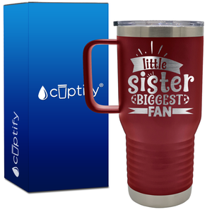 Little Sister Biggest Fan Soccer 20oz Soccer Travel Mug