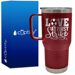 Love at First Strike 20oz Soccer Travel Mug