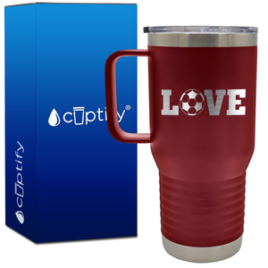 Love Soccer Ball 20oz Soccer Travel Mug