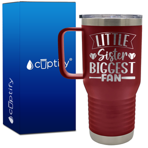 Little Sister Biggest Fan Baseball Hearts 20oz Baseball Travel Mug