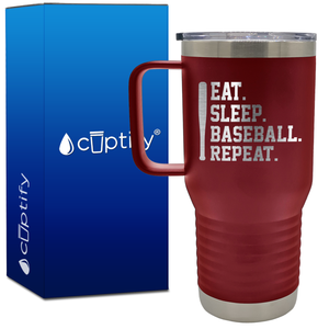 Eat. Sleep. Baseball. Repeat. Bat 20oz Baseball Travel Mug