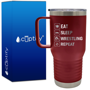 Eat Sleep Wrestling Repeat Icons 20oz Wrestling Travel Mug