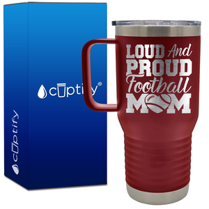 Loud and Proud Football Mom Heart 20oz Football Travel Mug