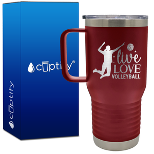 Live Love Volleyball Silhouette 20oz Volleyball Travel Mug