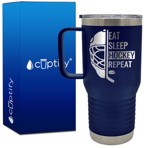 Eat. Sleep. Hockey. Repeat. Helmet 20oz Hockey Travel Mug