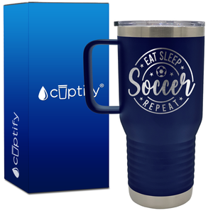 Eat Sleep Soccer Repeat Circle 20oz Soccer Travel Mug