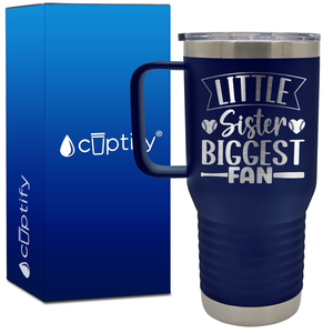 Little Sister Biggest Fan Baseball Hearts 20oz Baseball Travel Mug