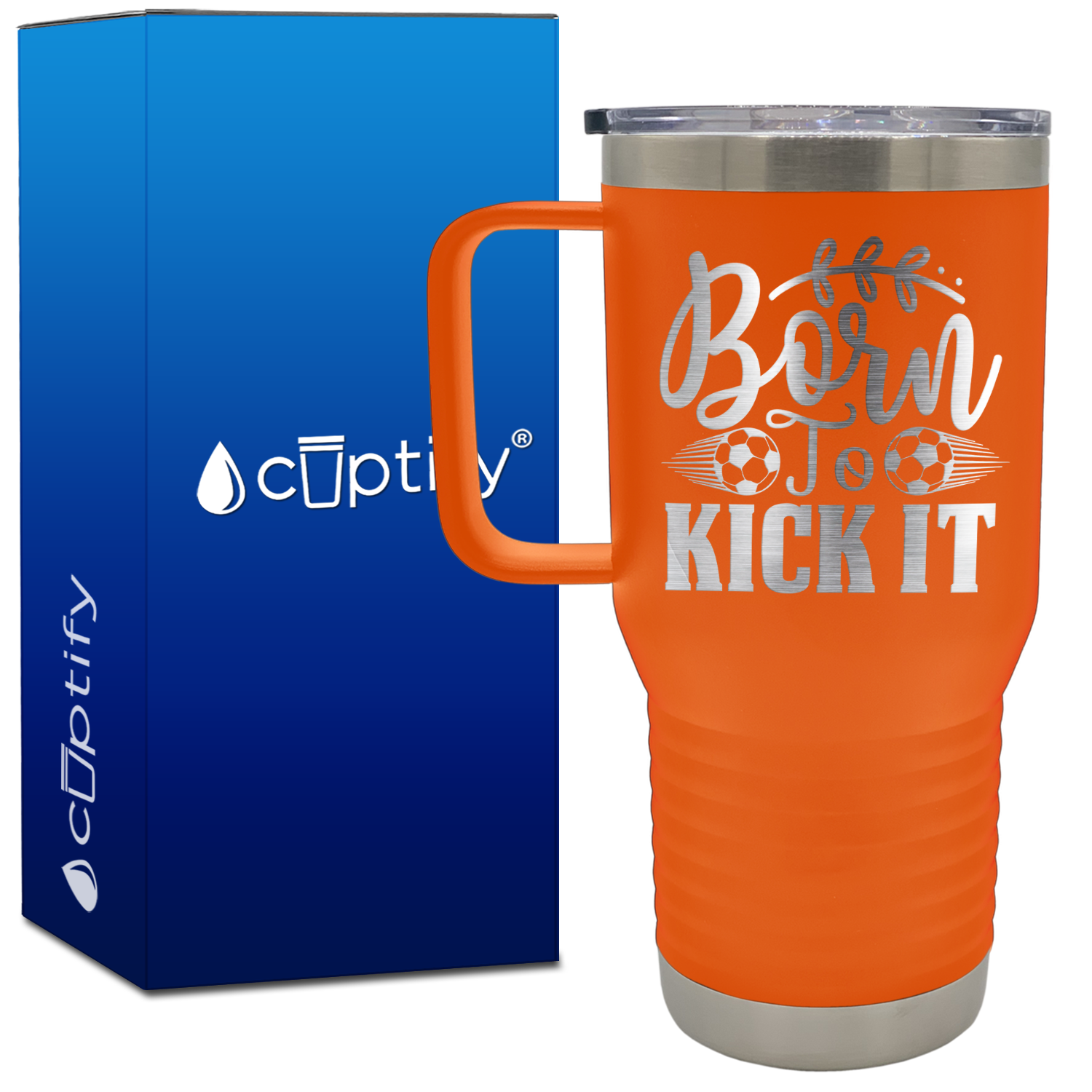 Born to Kick It Soccer 20oz Soccer Travel Mug