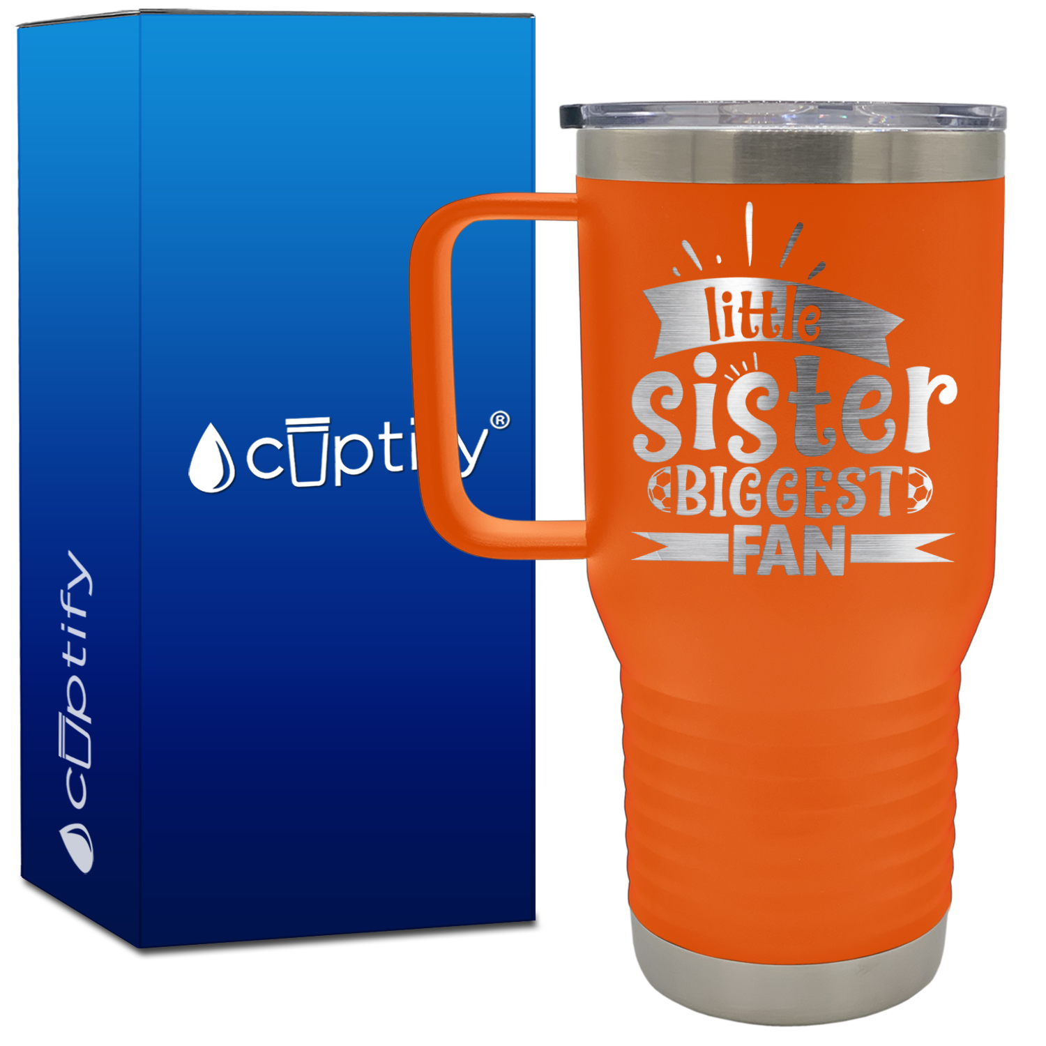 Little Sister Biggest Fan Soccer 20oz Soccer Travel Mug