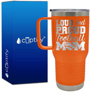 Loud and Proud Football Mom Heart 20oz Football Travel Mug