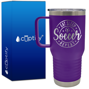 Eat Sleep Soccer Repeat Circle 20oz Soccer Travel Mug