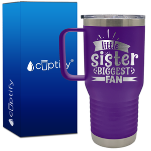 Little Sister Biggest Fan Soccer 20oz Soccer Travel Mug