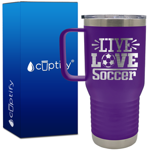 Live Love Soccer 20oz Soccer Travel Mug