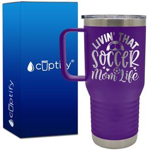 Livin' that Soccer Mom Life Hearts and Ball 20oz Soccer Travel Mug