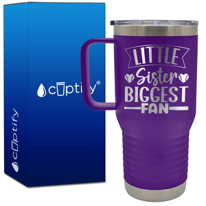 Little Sister Biggest Fan Baseball Hearts 20oz Baseball Travel Mug