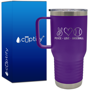 Peace Love Baseball 20oz Baseball Travel Mug