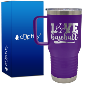 Love Baseball Bat and Ball 20oz Baseball Travel Mug