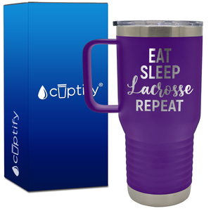 Eat Sleep Lacrosse Repeat Curly 20oz Lacrosse Travel Mug