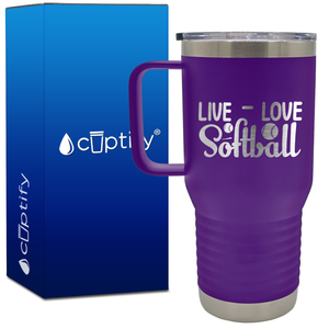 Live Love Softball 20oz Softball Travel Mug