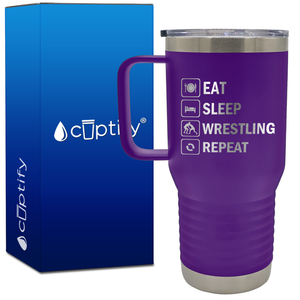 Eat Sleep Wrestling Repeat Icons 20oz Wrestling Travel Mug