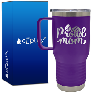 Proud Mom Volleyball 20oz Volleyball Travel Mug