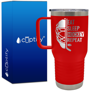 Eat. Sleep. Hockey. Repeat. Helmet 20oz Hockey Travel Mug