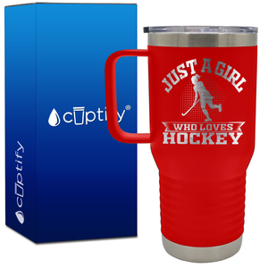 Just a Girl Who Loves Hockey Player Silhouette 20oz Hockey Travel Mug