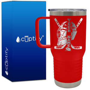 Personalized Hockey Goalie Helmet and Sticks 20oz Hockey Travel Mug