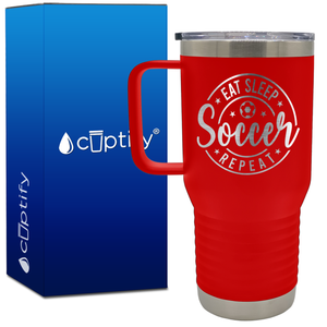 Eat Sleep Soccer Repeat Circle 20oz Soccer Travel Mug