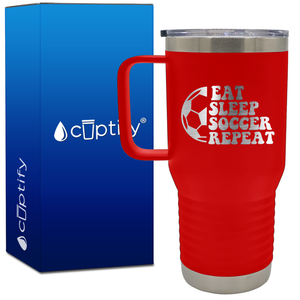 Eat Sleep Soccer Repeat Soccer Ball 20oz Soccer Travel Mug