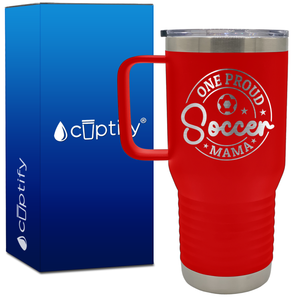 One Proud Soccer Mama Circle 20oz Soccer Travel Mug