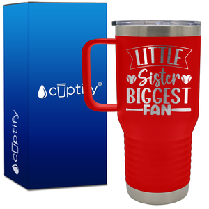 Little Sister Biggest Fan Baseball Hearts 20oz Baseball Travel Mug