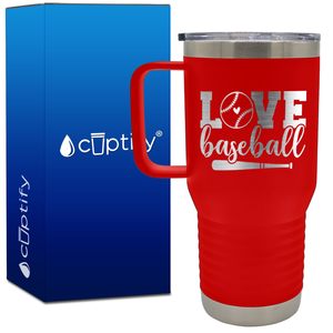 Love Baseball Bat and Ball 20oz Baseball Travel Mug