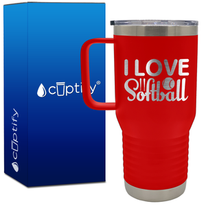 I Love Softball 20oz Softball Travel Mug