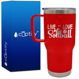 Live Love Softball 20oz Softball Travel Mug