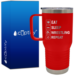 Eat Sleep Wrestling Repeat Icons 20oz Wrestling Travel Mug