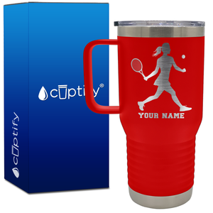 Personalized Female Tennis Player Silhouette 20oz Tennis Travel Mug